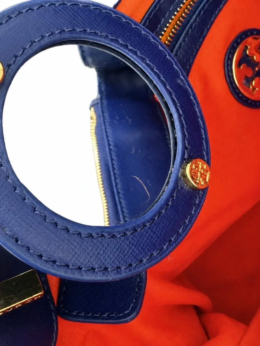 Tory Burch Blue Leather Double Zip Tote Bag